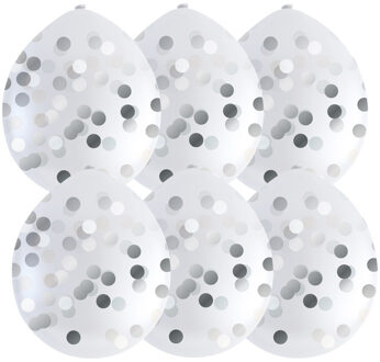 Ballonnen confetti - zilver - set van 6