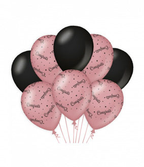 Ballonnen Congrats Roze/Zwart (8st) Zwart, Roze