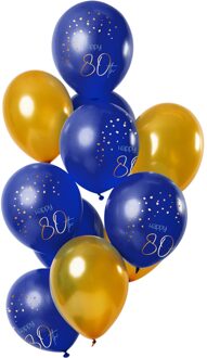 Ballonnen Elegant True 80 Jaar 30 Cm Blauw/goud 12 Stuks