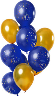 Ballonnen Elegant True Blue 40 Jaar 30cm - 12 Stuks Blauw