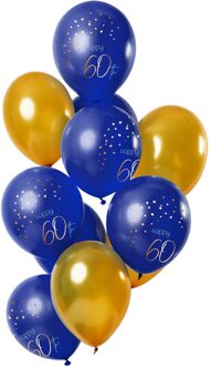 Ballonnen Elegant True Blue 60 Jaar 30cm - 12 Stuks Blauw