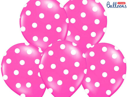 Ballonnen Fuchsia dots wit 10 stuks
