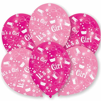 Ballonnen Geboorte meisje - 12x stuks - roze - babyshower en kraamvisite versiering