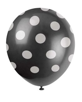 Ballonnen Gestippeld Zwart/wit 30 Cm 6 Stuks