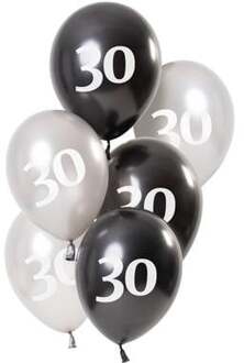 Ballonnen Glossy 30 Jaar 23 Cm Latex Zwart/zilver 6 Stuks