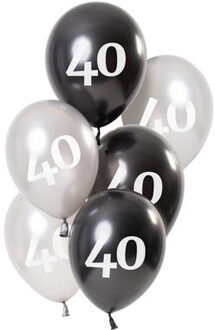 Ballonnen Glossy 40 Jaar 23 Cm Latex Zwart/zilver 6 Stuks