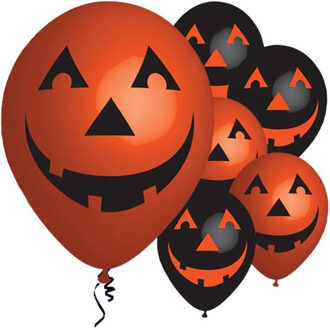 Ballonnen Halloween - 24x stuks - lachende pompoen - 27 cm - multicolor