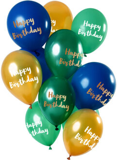 Ballonnen Happy Birthdays Goud Blauw Groen 12 stuks