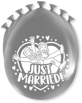 Ballonnen Just Married 18,5 Cm Latex Zilver 8 Stuks Zilverkleurig