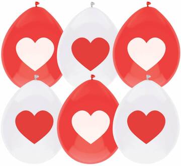 Ballonnen - Love hartjes print Valentijn - rood/wit - 6x stuks - 29 cm - Ballonnen Multikleur