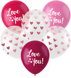 Ballonnen 'Love You!' Mix Roze (6st) Roze, Wit - Transparant