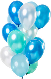 Ballonnen Metallic 30 Cm Latex Wit/blauw/aqua 15 Stuks