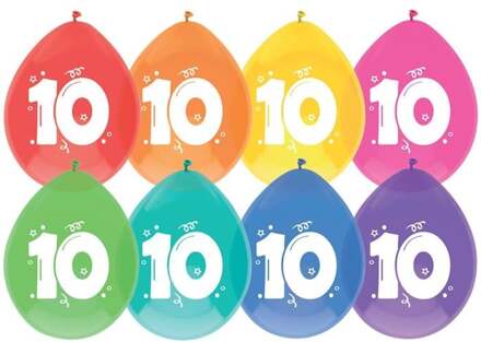 Ballonnen multicolor met opdruk ""10"" 30 cm 8 stuks Multikleur