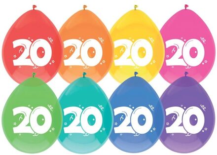 Ballonnen multicolor met opdruk ""20"" 30 cm 8 stuks Multikleur