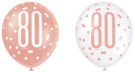 Ballonnen Rose Gold Glitz 80 Jaar (6st) Roze, Multikleur - Print