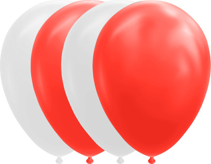 Ballonnen Set Rood/Wit (10st) Rood - Zalm, Wit - Transparant