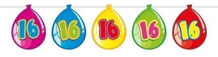 Ballonnen slinger 16 jaar - 10 meter - 16e verjaardag - leeftijd versiering Multi