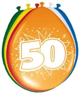 Ballonnen ster 30 cm: 50 jaar 8 stuks Multikleur