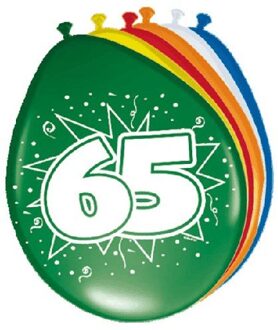 Ballonnen ster 30 cm: 65 jaar 8 stuks Multikleur