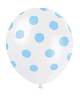 Ballonnen Stippen 30 Cm 6 Stuks Wit/blauw