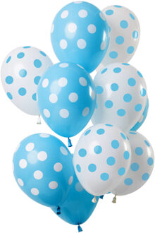 Ballonnen Stippen 30 Cm Latex Wit/blauw 12 Stuks