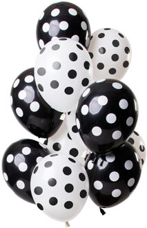 Ballonnen Stippen 30cm Latex Wit/zwart 12-delig