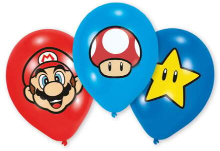 Ballonnen Super Mario 6 Stuks Blauw/rood