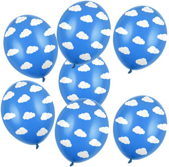 Ballonnen van aarde/wolken/lucht print - blauw - 12x stuks - 30 cm - thema feestartikelen/versiering