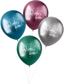 Ballonnen Welcome Home! 33 Cm Latex 4 Stuks Blauw