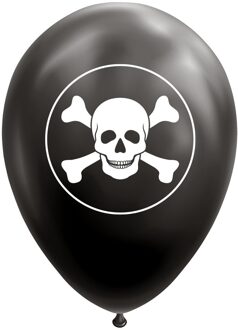 Ballonnen Zwart Doodskop Pirate (8st) Zwart, Multikleur - Print