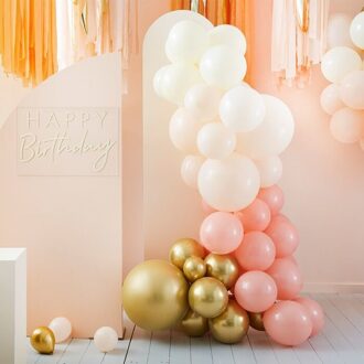 Ballonnenboog Set Goud/Peach Rood - Zalm, Roze, Wit - Transparant, Goud - Brons