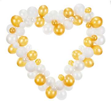 Ballonslinger Met Hart Frame Wit/Goud Wit - Transparant, Multikleur - Print, Goud - Brons