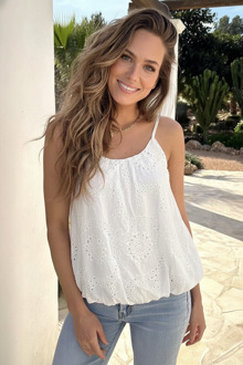 Balloon Embroidery Spaghetti Top Ecru