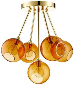 Ballroom Molecule plafondlamp, amber, glas, 5-lamps amber, goud