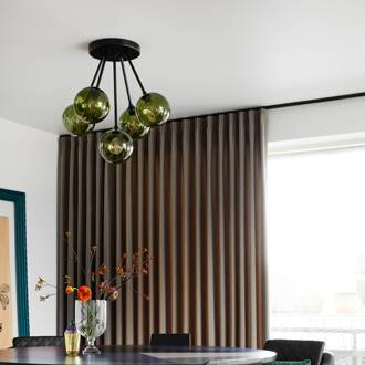 Ballroom Molecule plafondlamp, groen, glas, 5-lamps groen, zwart