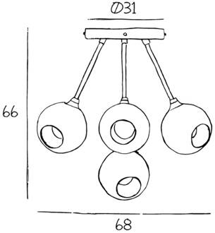 Ballroom Molecule plafondlamp, paars, glas, 5-lamps paars, goud