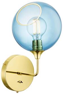 Ballroom Short wandlamp, blauw, glas, handgeblazen blauw, goud