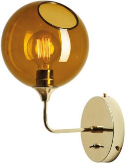 Ballroom wandlamp kort, amber, glas, mondgeblazen amber, goud