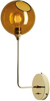 Ballroom wandlamp lang, amber, glas, mondgeblazen amber, goud