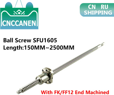 Ballscew SFU1605-150mm 200 300 500 600 800 1000 1500 2000 2500 mm C7 Ball Screw With Single Ball Nut FK/FF12 End Machined CNC
