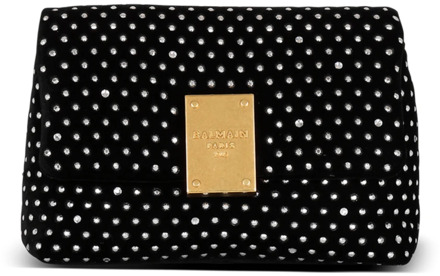 Balmain 1945 Zachte mini fluwelen en kristallen tas Balmain , Black , Dames - ONE Size