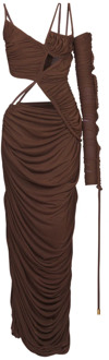 Balmain Asymmetrische gedrapeerde jersey maxi jurk Balmain , Brown , Dames - S