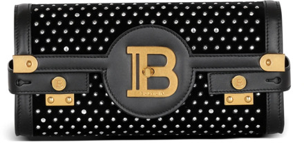 Balmain B-Buzz 23 fluwelen en kristallen clutch Balmain , Black , Dames - ONE Size