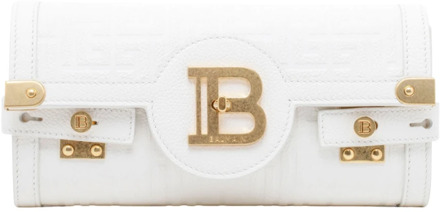 Balmain B-Buzz 23 gegraveerde korrelige leren clutch Balmain , White , Dames - ONE Size