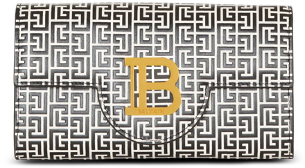 Balmain B-Buzz portemonnee van reliëf kalfsleer met een PB Labyrinth monogram Balmain , Black , Dames - ONE Size