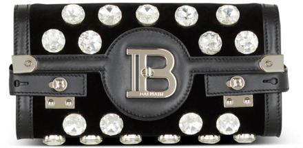 Balmain B-Buzz Pouch 23 in fluweel en kristallen Balmain , Black , Dames - ONE Size
