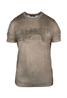 Balmain Beige Desert T-shirt met Bedrukt Logo Balmain , Beige , Heren - S