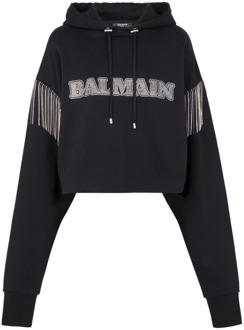 Balmain Bijgesneden sweatshirt met franjes en strass-steentjes Balmain , Gray , Dames - L