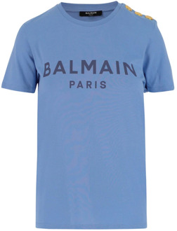 Balmain Blauw Crew Neck T-Shirt - Stijlvol en Comfortabel Balmain , Blue , Dames - L,M,S,Xs