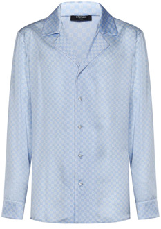 Balmain Blauwe Satijnen Pajama-Style Overhemd Balmain , Blue , Heren - Xl,L,M